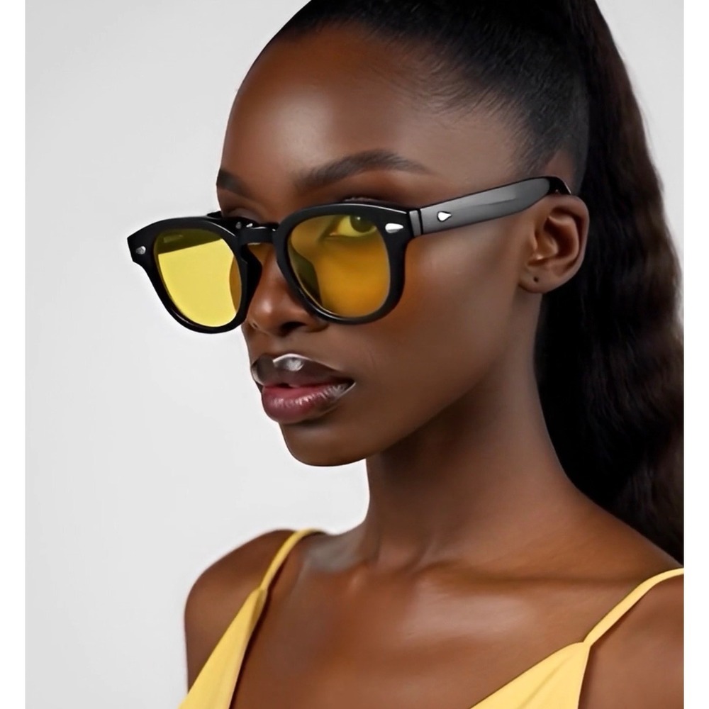Vintage Sunglasses Women Men's 1960's acetate black glasses‎ Yellow Lens SMALL
